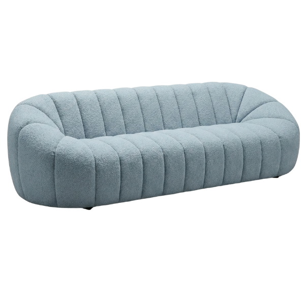 Blue Channel Tufted Bouclé 3-Seater Sofa