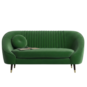 Emerald Green Velvet Curved 3-Seater Sofa