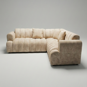 The Biko - Beige Channel Tufted L-Shape Sectional Sofa