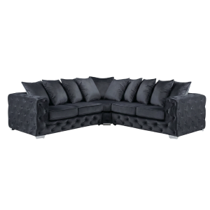 The Hani - Dark Grey Velvet Chesterfield Corner Sofa