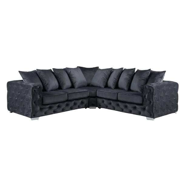 The Hani - Dark Grey Velvet Chesterfield Corner Sofa