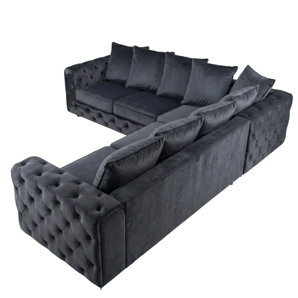 The Hani - Dark Grey Velvet Chesterfield Corner Sofa