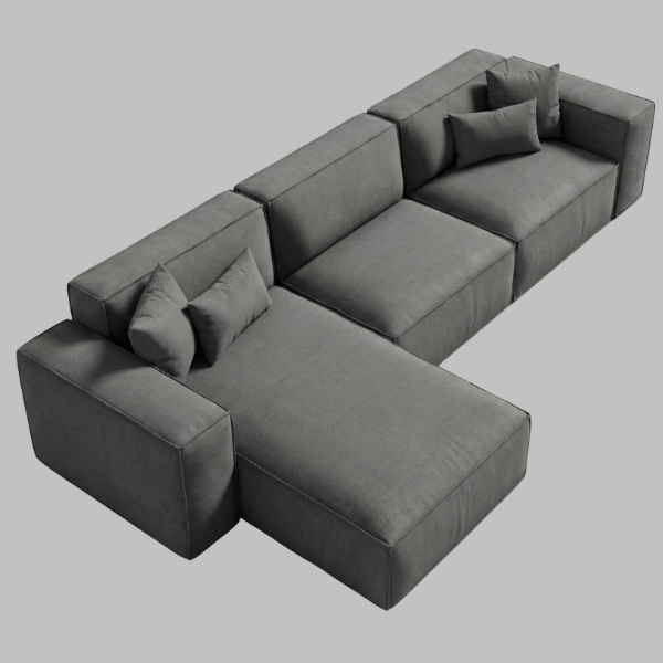 The Kathrada - Grey Modular Block L-Shape Sofa with Piping